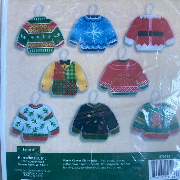 Herrschners Ugly Sweaters Cross Stitch Ornament Kit Set Of 2 Make 16 Total XMas - Picture 9 of 14